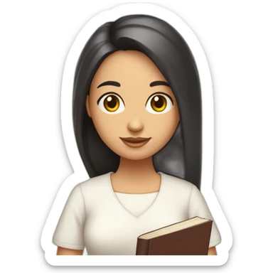 chica joven blanca con pelo largo disfrazada de monja franciscana con un libro en la mano sticker