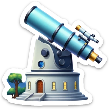 An icon featuring visible planets, distant stars, and galaxies, an observatory with a giant telescope, set against a starry sky, symbolizing the study of astronomy and celestial exploration. Transparent background highlights the wonder of the universe. sticker