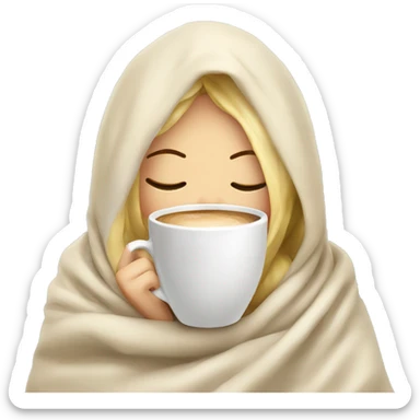 girl inside a blanket sipping coffee eyes closed blonde sticker