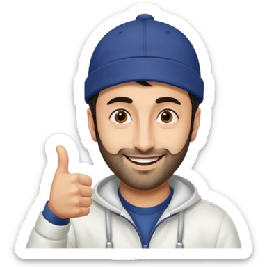 generate a pretty bratz emoji of ranbir kapoor wearing a white cap and doing a thumbs up sticker