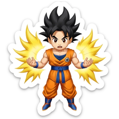 A Goku Emoji Going Super Saiyan with an aura around him sticker