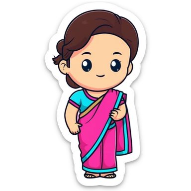 girl with light wheatish skin, dark brown hair, wearing dark pink saree sticker