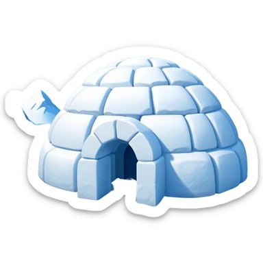 A traditional snow igloo on a vast snowy plain under a clear blue sky. Soft sunlight casts gentle shadows across the snow. The igloo has a small entrance tunnel and compacted snow blocks forming its dome. Realistic Arctic environment, crisp atmosphere, calm winter feeling. sticker