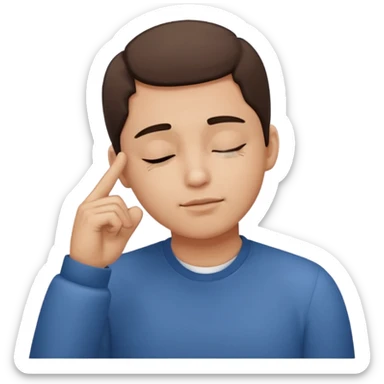 Una persona tocándose la cabeza por la 100 con un dedo índice y los ojos serrados  por arriba de la oreja con una sola mano sticker