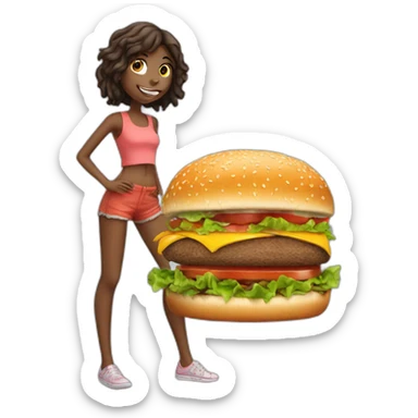 Hungry girl in front of a burger sticker