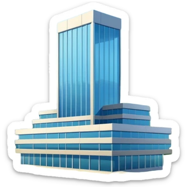 company headquarters building nestled in a sunny California valley, modern architecture, blue sky, green hills, simple and recognizable, suitable for Slack emoji sticker