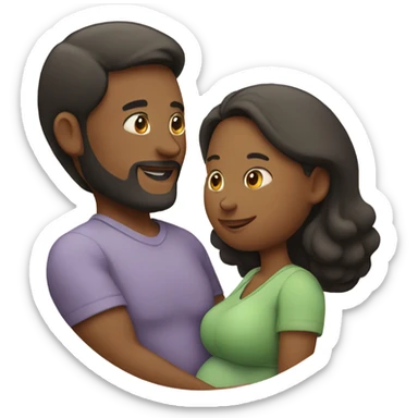 A pregnant woman with her husband. put two young children on the husbands shoulders sticker