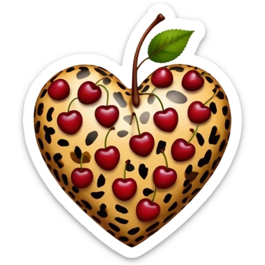 leopard print heart with two dark red cherry without stem  sticker