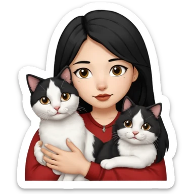 Mexican girl with shoulder length black hair & a septum ring holding a white & black haired Turkish Van male cat in her arms sticker