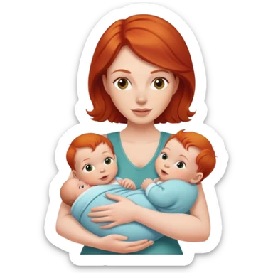 Redhead mom holding twin babies  sticker