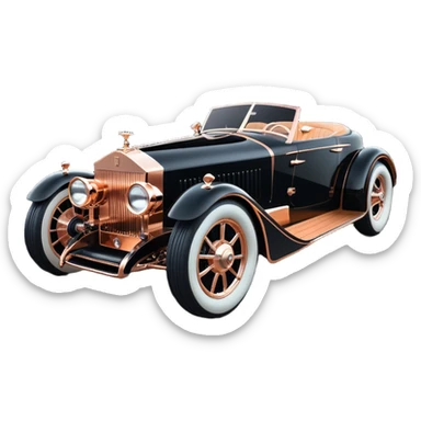 Batgirl Dark black Bare bones chopped streamlined sporty (stripped down) hot rodded engine rose gold sports car 1932 Rolls Royce Woody futuristic electric spaceship plasma neon glowing motors and lightening dynamos with wide racing wheels that are held strong by advanced suspension and steering sticker