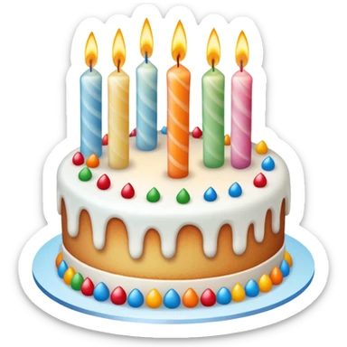 Beautifully decorated whole birthday cake with frosting and candles on top sticker