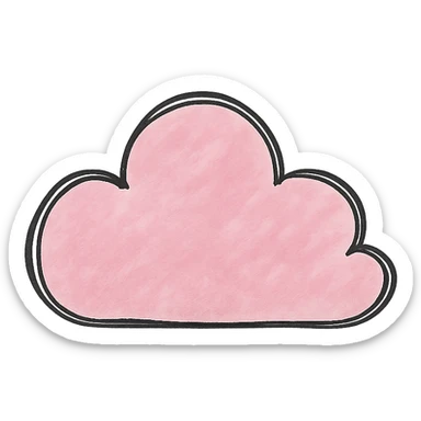 hand drawn outlined icon of a pink cloud, no fill, transparent background, thick lines sticker