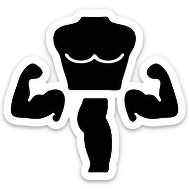 Minimalistic flat Apple iOS icon. Isolated muscle groups (chest, biceps, quadriceps) shown as separate colored or outlined anatomical shapes, no human silhouette, white or transparent background, no extra elements. sticker