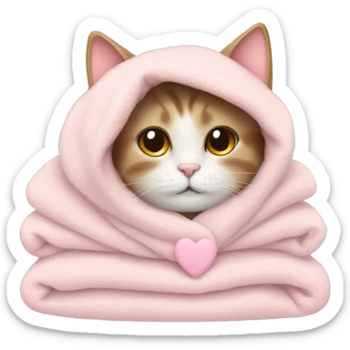 cat with a cozy light pink heart blanket  sticker
