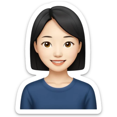 “Cartoon emoji of black hair Gong Hyo-jin, long narrow face, sharp jawline, small almond eyes, high nose bridge, elegant smile, minimal makeup, refined aura” sticker