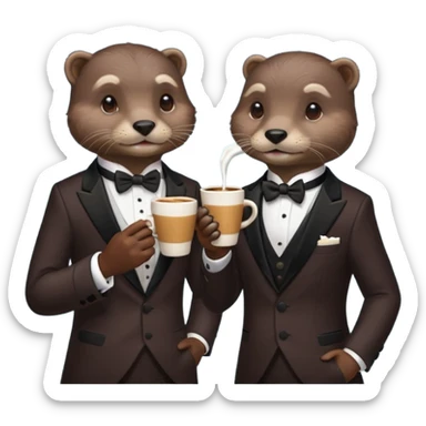 Otters wearing tuxedos while drinking coffee sticker