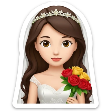 brunette bride with bouqet sticker
