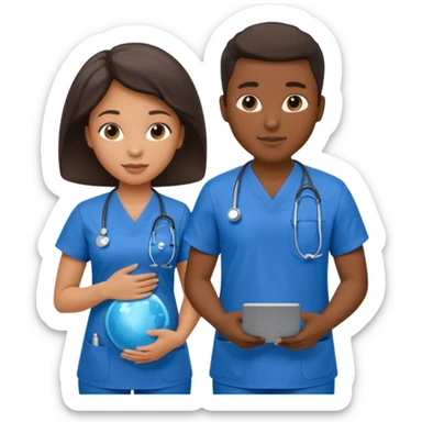 black female doctor and caucasian ultrasound technician without white coat performing a fetal ultrasound  sticker