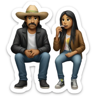 mexican girl with long hair smoking a cigarette with a homeless man  sticker