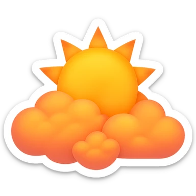 Edit the image to show sunrise colors in the clouds and sun, no face, in emoji style. Remove the background. The style should resemble emoji style with bright and warm sunrise colors in the clouds and sun. sticker
