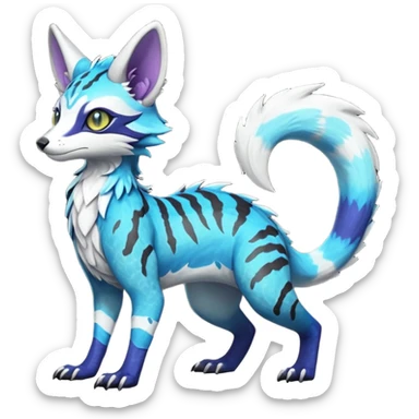 Rare realistic shiny exotic cute epic pretty beautiful handsome gorgeous aesthetic colorful vibrant Vernid-Fionbri-Protogen-Primagen-Sergal-Wickerbeast-Genet-Trico-species-Fakemon-hybrid-creature by LiLaiRa, beautiful intricate markings, full body sticker