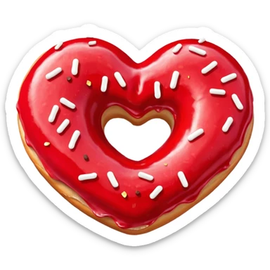 Realistic isolated heart shaped donut with red frosting. sticker