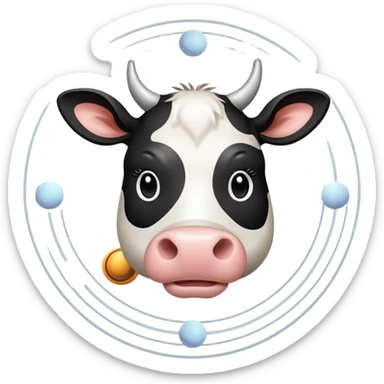 Cartoon cow face with Saturn as its body, the planetary rings circling the middle, and disproportionately large barefoot human feet at the bottom sticker
