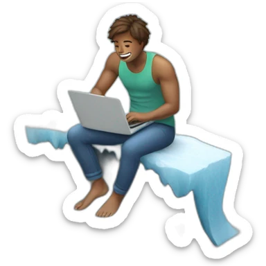 A person sitting on top of an iceberg as they are surfing the internet sticker