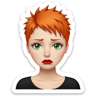Short spikey Ginger hair, green eyes, black long eye lashes large red lips White woman very sad crying  sticker