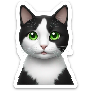 black and white cat with green eyes sticker