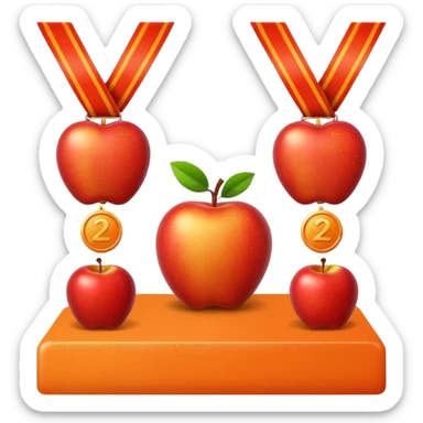 medal podium where 2nd and 3rd place are apples and 1st place is an orange sticker