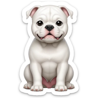 cinematic-[solid white american bulldog]-realistic-full-body-sitting-emoji,-tail-resting-loosely-beside-its-paws,-head-tilted-dramatically,-sleek-[solid white]-fur,-simplified-yet-realistic-focused-features,-highly-detailed,-glowing-with-an-almost-sarcastic-glow sticker