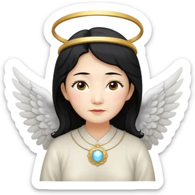 Angel Old Lady with wings black hair asian  smaller eyes w halo sticker