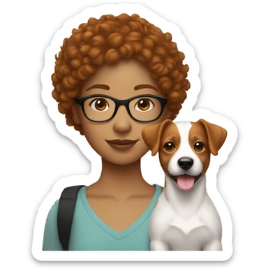 GIRL WITH GINGER SHORT CURLY HAIR WITH GLASSES WITH JACK RUSSELL sticker
