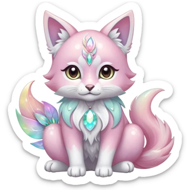 Multicolored sparkly shiny ethereal pastel iridescent light pale cute adorable pretty feminine elegant realistic floral exotic marble-Sakura-Falvie-Fionbri-fursona, full body sticker