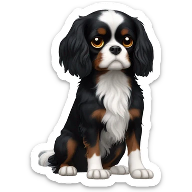 Small completely black Cavalier King Charles spaniel with black fur on his whole face and white fur on chest sticker