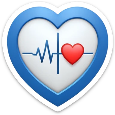 Minimal medical AI logo emoji, heart or shield shape, broken ECG line stylized as letters AI, flat vector style, clean modern healthcare design, blue and white, trustworthy, simple sticker