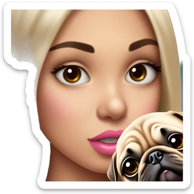A young girl with long lashes pink lips morena clara kissing her small pug sticker
