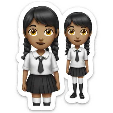  A schoolgirl with black bangs holding a black spotted sticker