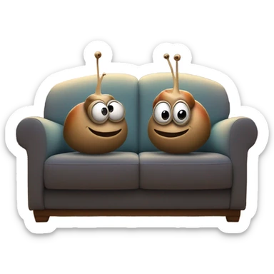 Two snails sitting on a couch  watching a movie  sticker