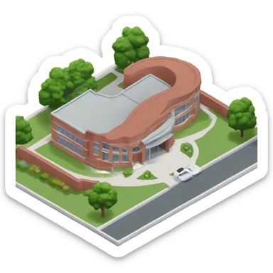 isometric curved redbrick single story community centre sticker