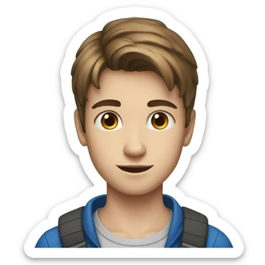 13 year-old boy with a side part and brown, straight hair and blue eyes sticker