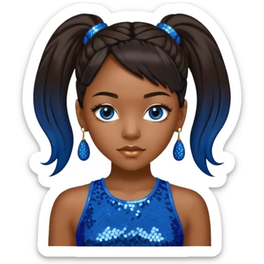 Left Eye from TLC with long dark brown ponytail hair, blue sequin crop top and pants sticker