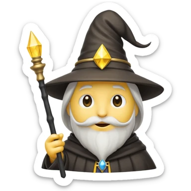 Einen Gelben Emoji mit zauber hut und schwartz weißen zauberstab sticker