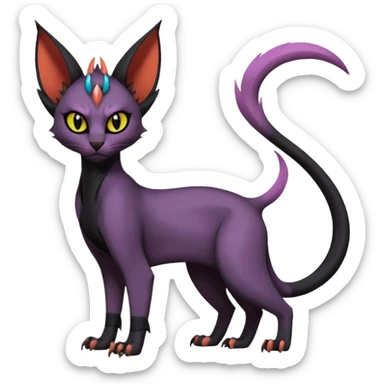 Black edgy Noivern-Noibat-Torracat-Sphynx-Lykoi-Caracal-cat-Fakemon-fusion-hybrid-creature sticker