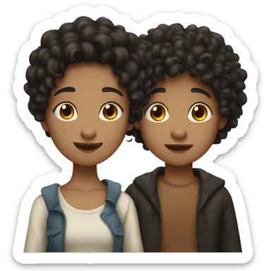 Girl with black hair and boy with brown curly hair  sticker