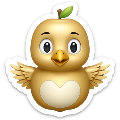 3D emoji of a small golden and cream bird in Apple Memoji style, soft studio lighting, glossy finish, black background, minimalistic and centered. sticker