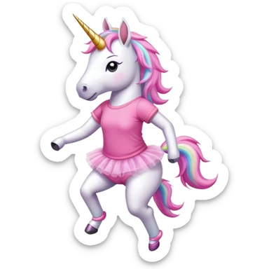 anthropomorphised female unicorn in tutu and pink t-shirt jogging upright standard pose sticker