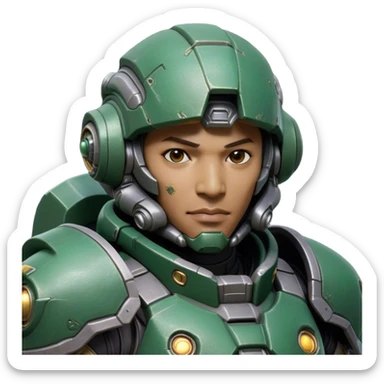 Cinematic Realistic StarCraft Terran Marine Portrait, head tilted dramatically with an exaggeratedly amused expression, blending futuristic grit with a hint of unexpected humor. His steely gaze and determined features, set against intricately detailed tactical armor in dark green and grey, are rendered with lifelike texture and dynamic lighting, high shine, dramatic yet whimsical, capturing the essence of a Terran Marine whose epic strength is accompanied by a playful edge. sticker